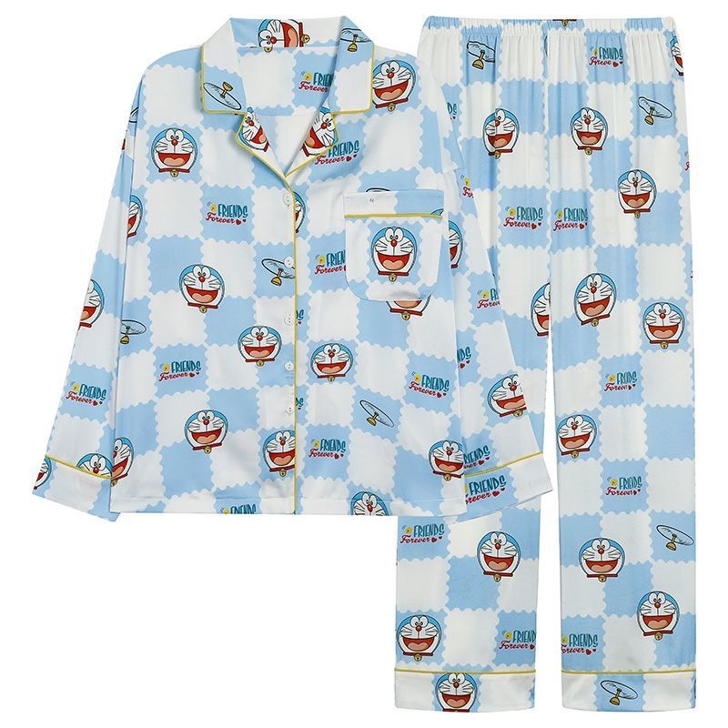 Doraemon Bộ Đồ Ngủ Tay Dài In Họa Tiết Hoạt Hình Doremon Dễ Thương Thời Trang Xuân Thu Cho Nữ