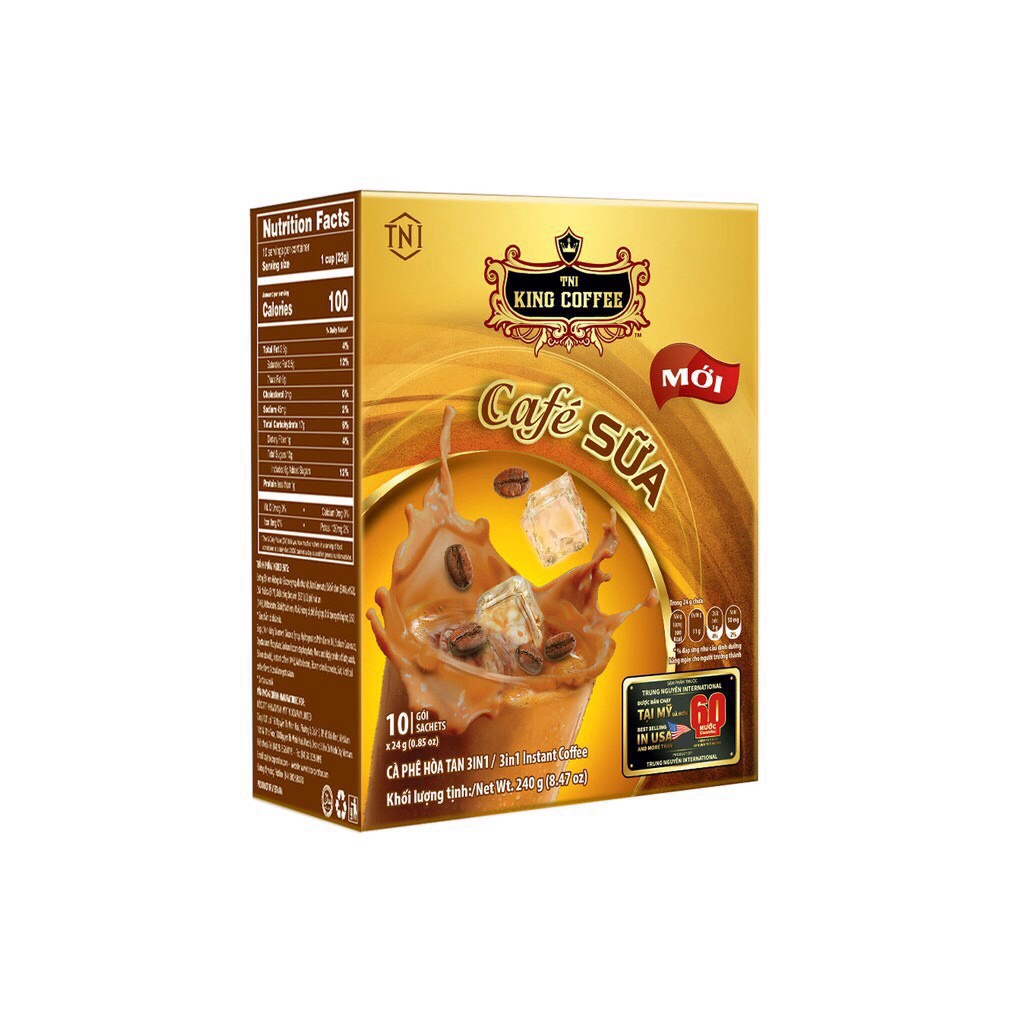 Đặc sản TN Cà Phê Sữa Hòa Tan KING COFFEE - Hộp 10 gói x 24gr