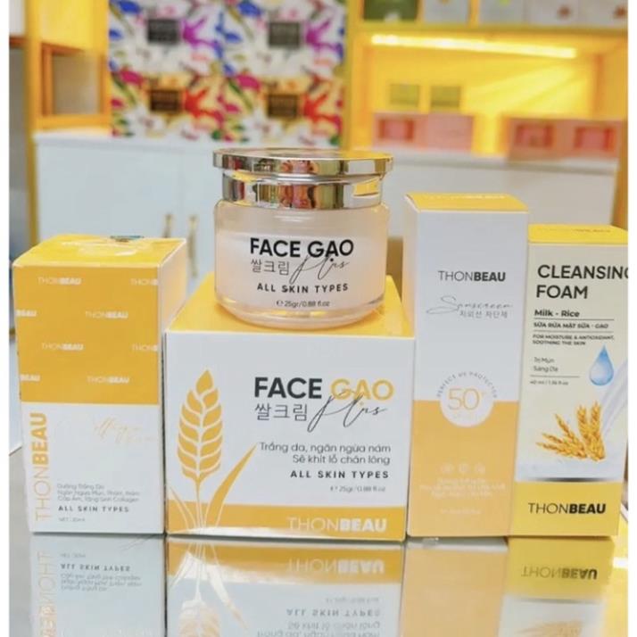 Trọn bộ kem Face Gạo [Mẫu lớn]Kem Face Gạo 25gr+Tinh chất 20ml+Sữa Rửa Mặt 40ml+Kem Chống Nắng  dưỡng da hoàn hảo