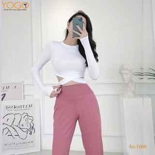Áo tập gym yoga nữ tại nhà croptop tay dài ôm body dây đan chéo eo gợi cảm YOGO F008
