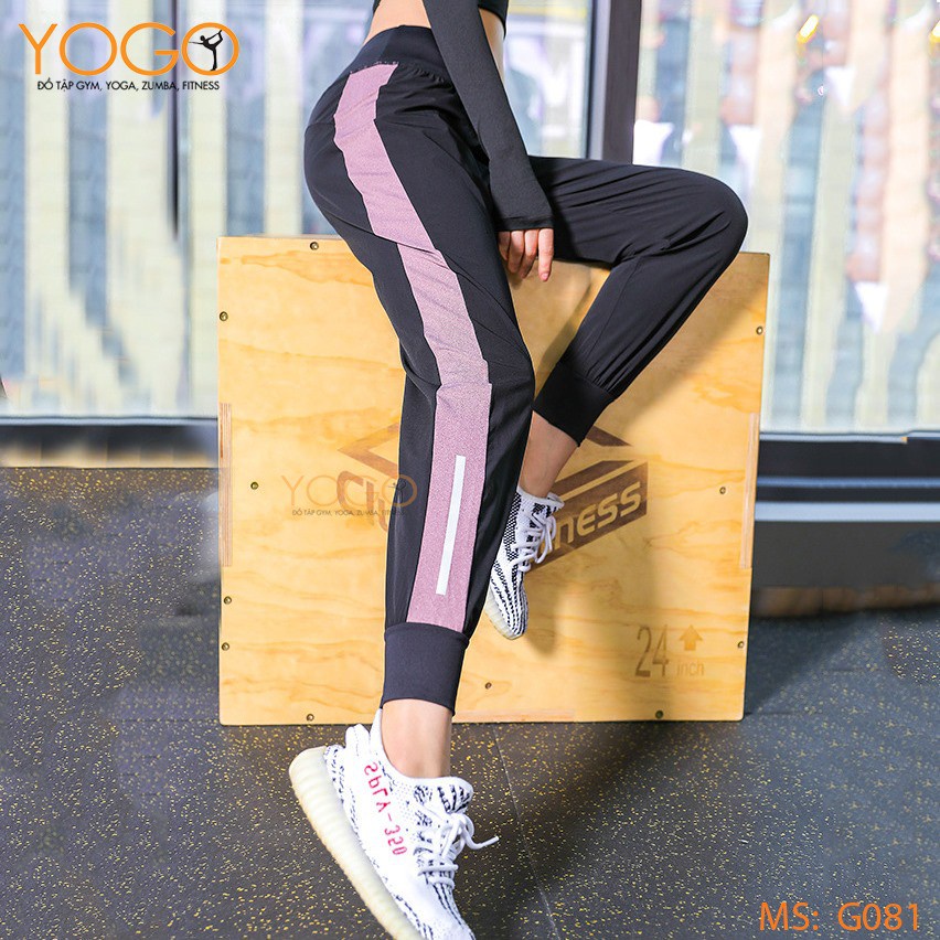 Quần jogger nữ thể thao đen phối dáng ống rộng tập gym yoga chạy bộ thun co giãn thoải mái G081 YOGO