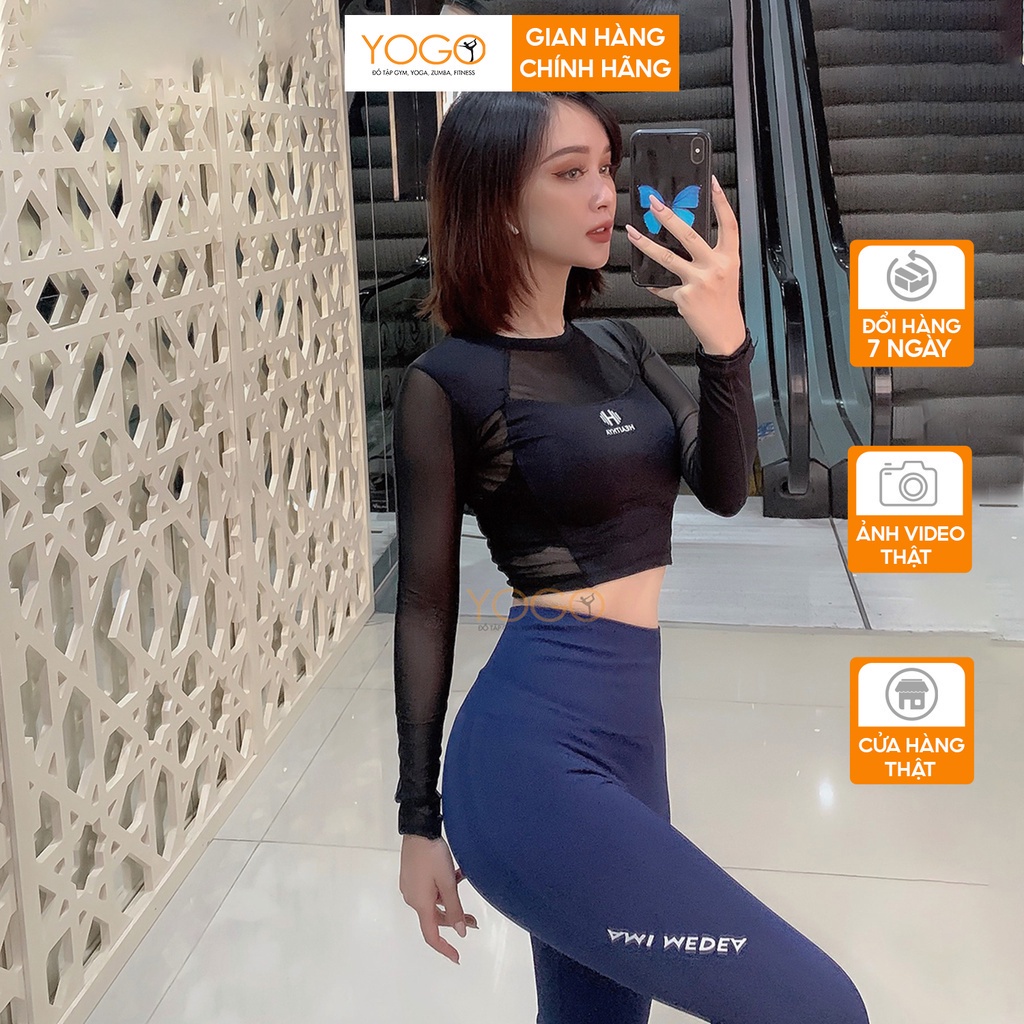 Áo tập gym yoga nữ croptop tay dài phối lưới thoáng khí vải thun co giãn 4 chiều ôm body thấm hút mồ hôi tốt YOGO G094