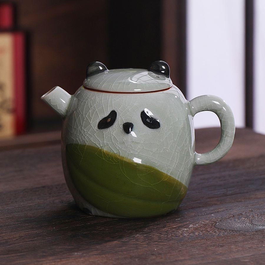 Ấm Trà Đất Sét Hình Gấu Trúc Nhỏ Vẽ Tay Có Thể Mở Và r
