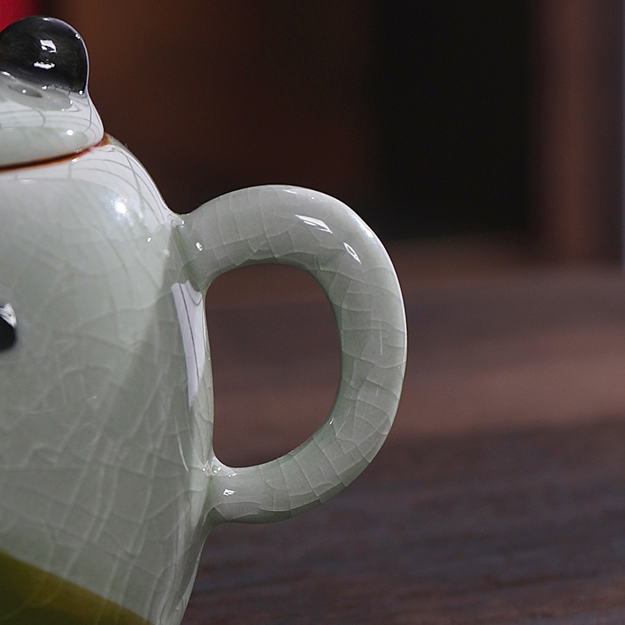 Ấm Trà Đất Sét Hình Gấu Trúc Nhỏ Vẽ Tay Có Thể Mở Và r