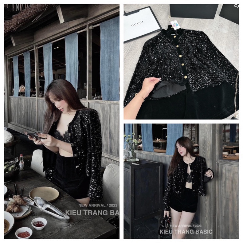 𝗩𝗶𝗱𝗲𝗼 𝗔̉𝗻𝗵 𝗧𝗵𝗮̣̂𝘁 ✔ Set áo khoác bên ngoài nhũ kim sa mix quần sooc hot hit Áo nhũ ki