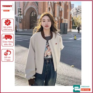 Áo Khoác Croptop YUMMY Form Rộng, Áo Khoác Bóng Chày Dáng Ngắn Phong Cách Hàn Quốc