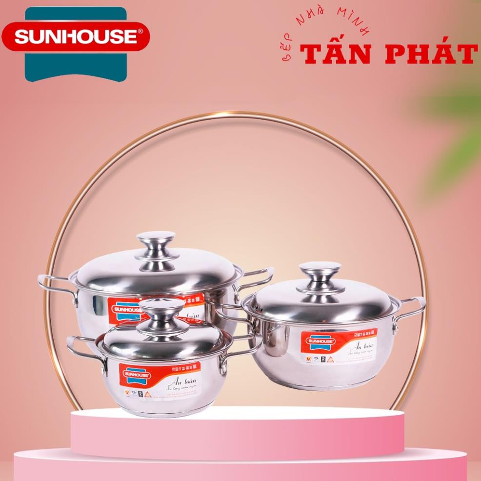 Bộ 3 nồi inox 3 đáy Sunhouse SH335 dùng trên mọi loại bếp