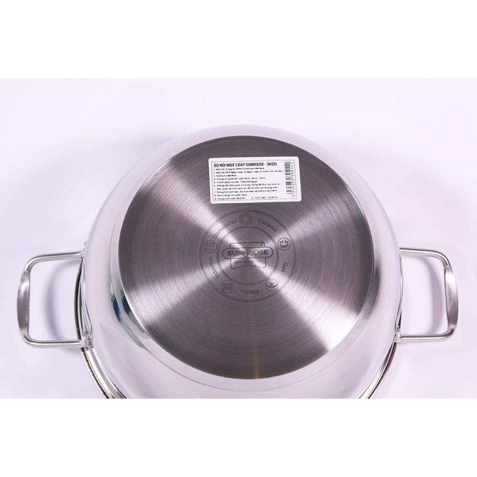 Bộ 3 nồi inox 3 đáy Sunhouse SH335 dùng trên mọi loại bếp