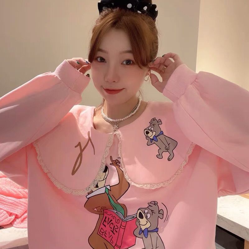 Áo Kiểu In Hoạt Hình Phối Bèo Nhún Xinh Xắn