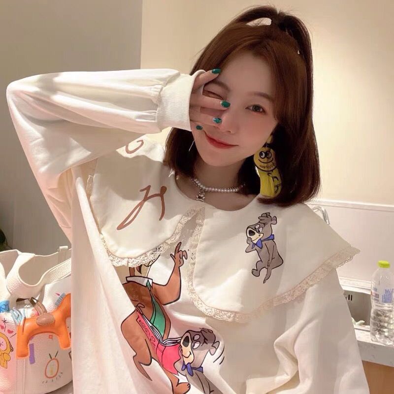 Áo Kiểu In Hoạt Hình Phối Bèo Nhún Xinh Xắn