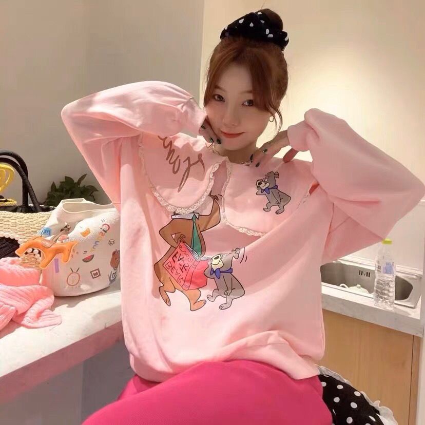 Áo Kiểu In Hoạt Hình Phối Bèo Nhún Xinh Xắn