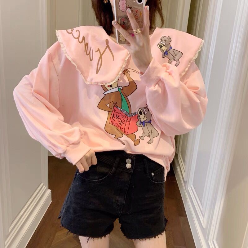 Áo Kiểu In Hoạt Hình Phối Bèo Nhún Xinh Xắn