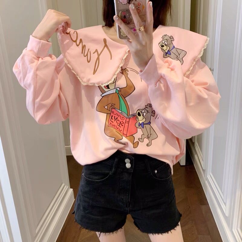 Áo Kiểu In Hoạt Hình Phối Bèo Nhún Xinh Xắn