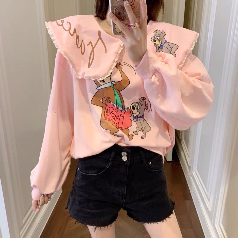 Áo Kiểu In Hoạt Hình Phối Bèo Nhún Xinh Xắn