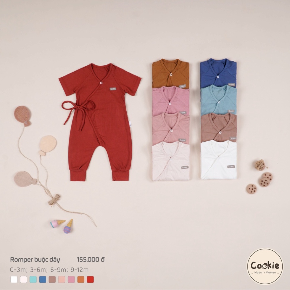 Bộ Romper buộc dây COOKIE size 0-3m, 3-6m, 6-9m, 9-12m