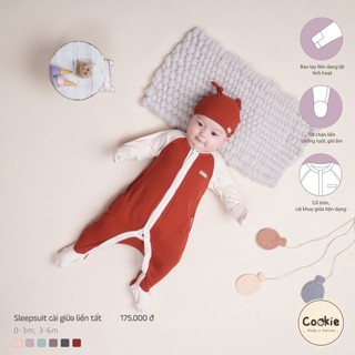 [COOKIEHN] Sleepsuit cài giữa liền tất COOKIE size 0-3m & 3-6m
