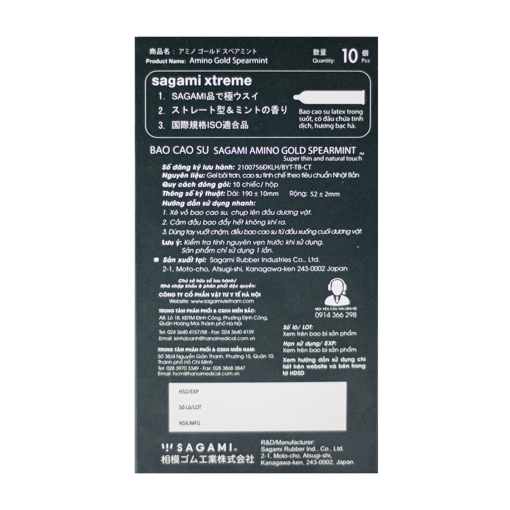 Bao cao su Sagami Spearmint - kéo dài thời gian - hương bạc hà - 01 Hộp