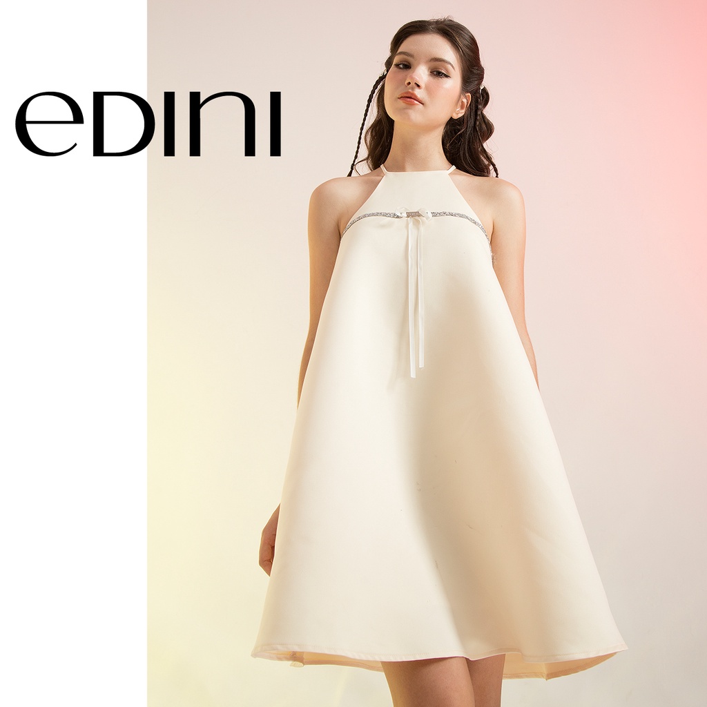 Đầm Dáng Ngắn Cổ Yếm Đính Nơ Cách Điệu Tiểu Thư - EDINI - D1617