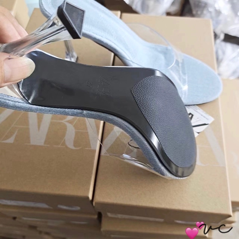 Guốc cao gót quai trong bản lót da màu bò