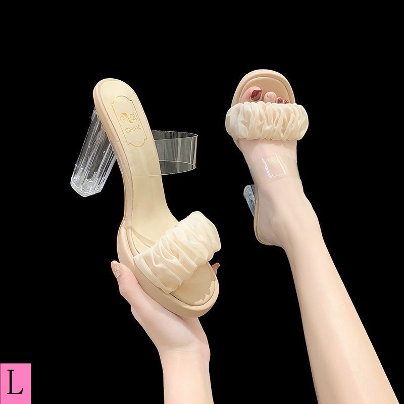 Dép Xỏ Ngón Gót Cao Dày Thời Trang Mùa Hè 2023 Phong Cách Pháp Cho Nữ