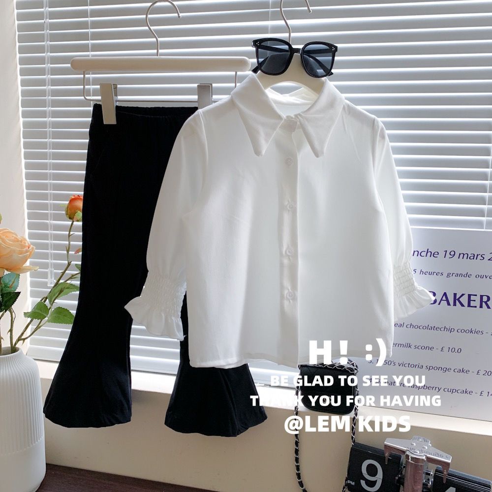 Bộ Áo Dệt Kim Sát Nách + Quần Ống Loe In Họa Tiết Hoạt Hình Thời Trang Mùa Thu 2023 Cho Bé Gái