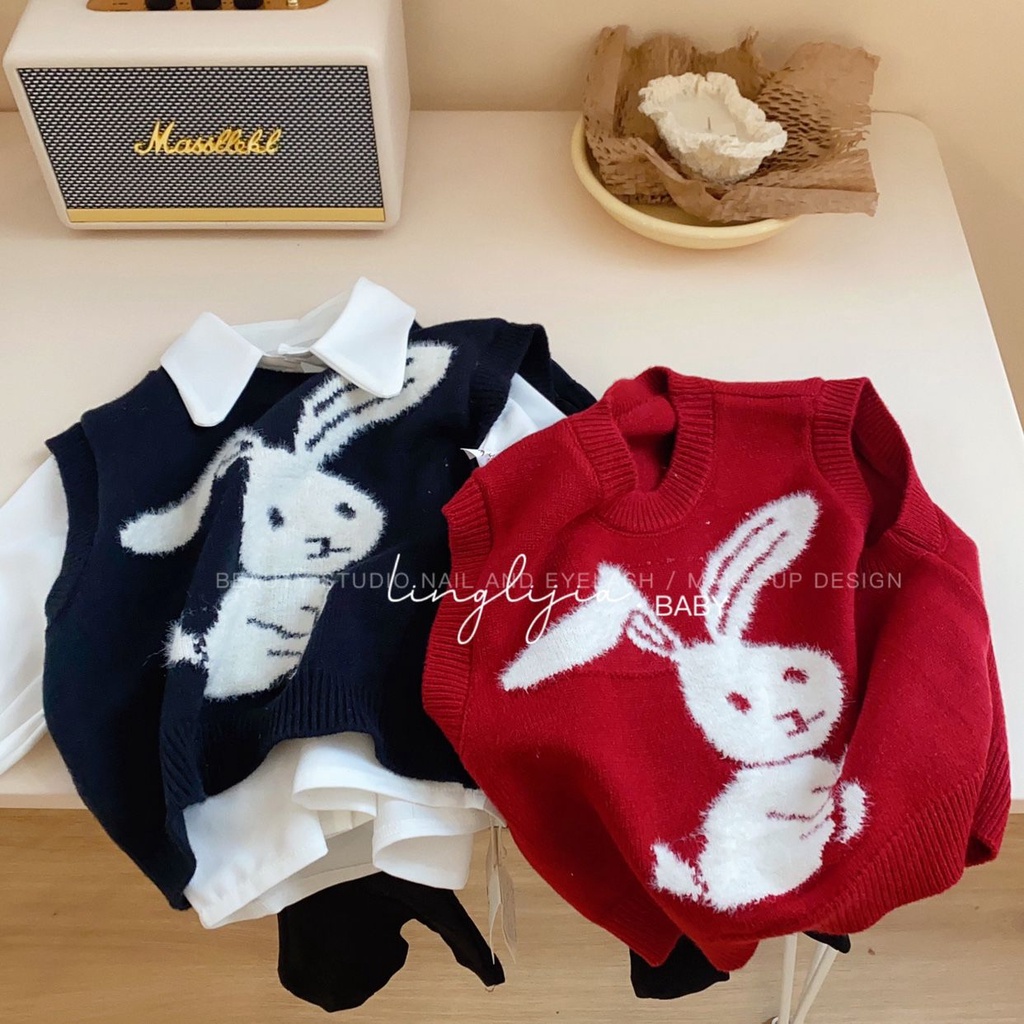 Bộ Áo Dệt Kim Sát Nách + Quần Ống Loe In Họa Tiết Hoạt Hình Thời Trang Mùa Thu 2023 Cho Bé Gái