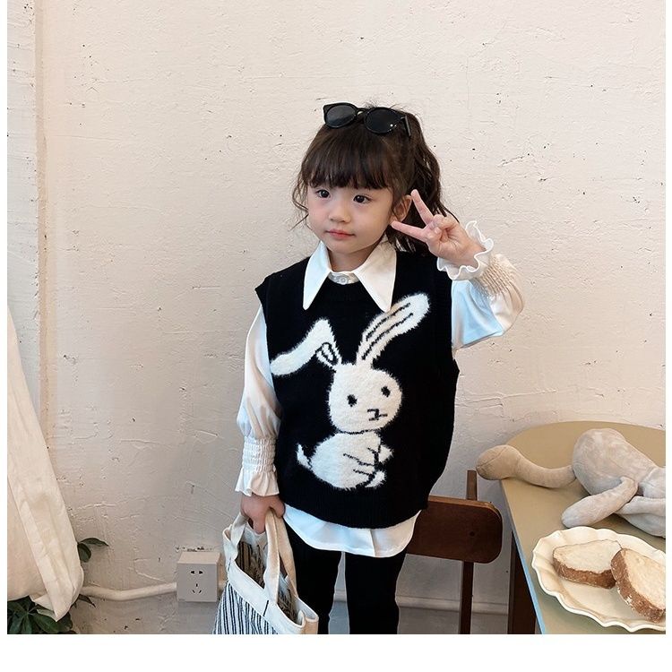 Bộ Áo Dệt Kim Sát Nách + Quần Ống Loe In Họa Tiết Hoạt Hình Thời Trang Mùa Thu 2023 Cho Bé Gái