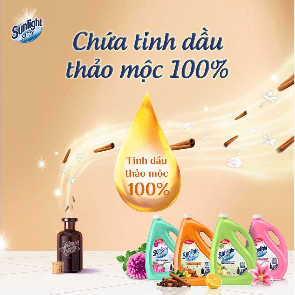Nước lau sàn Sunlight Tinh dầu thảo mộc Ngăn côn trùng Hương Quế & Cam Bergamot túi 3.4 KG