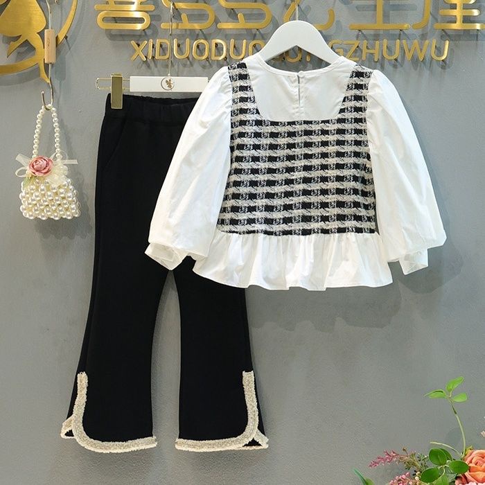 Set Áo Sơ Mi Tay Dài Và Quần Ống Loe Phong Cách Mới Mùa Thu 2023 Cho Bé Gái