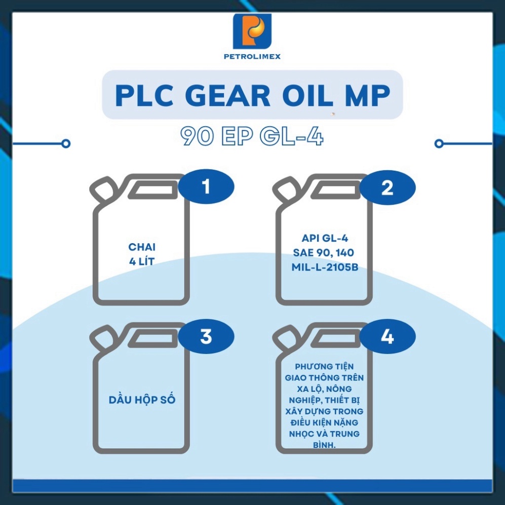 Dầu Nhớt Hộp Số Sàn Ô Tô  Petrolimex PLC Gear Oil MP 90 EP GL-4 Chính Hãng -4 Lít- Daumooto