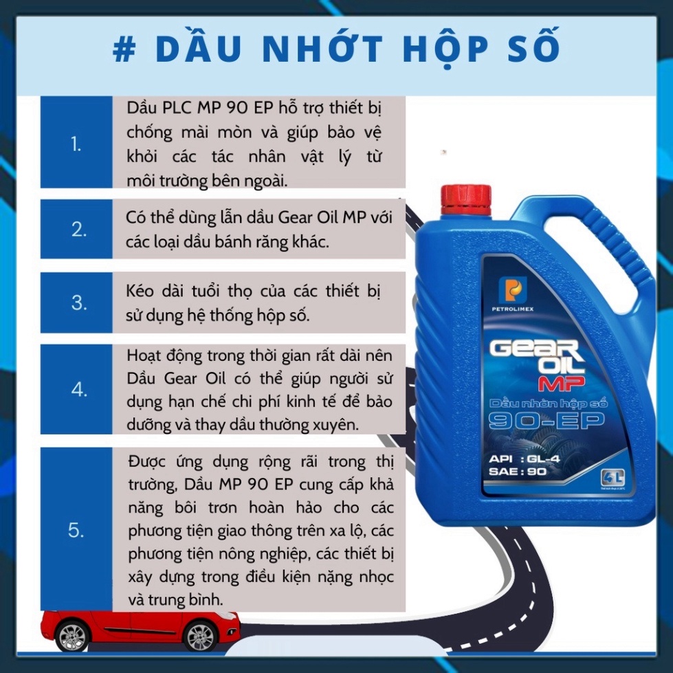 Dầu Nhớt Hộp Số Sàn Ô Tô  Petrolimex PLC Gear Oil MP 90 EP GL-4 Chính Hãng -4 Lít- Daumooto