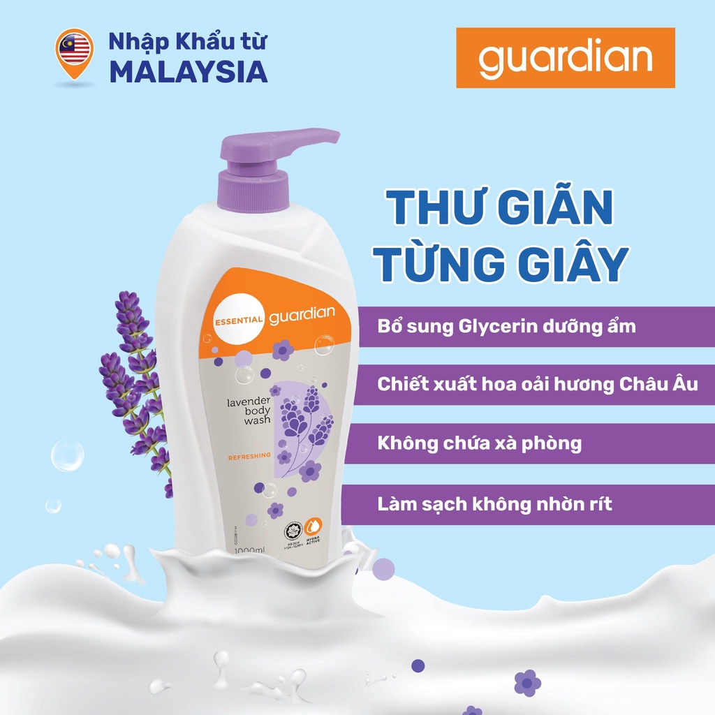 Sữa Tắm Tươi Mát Guardian Essential Lavender Refreshing Body Wash Chiết Xuất Hoa Oải Hương 1000ml