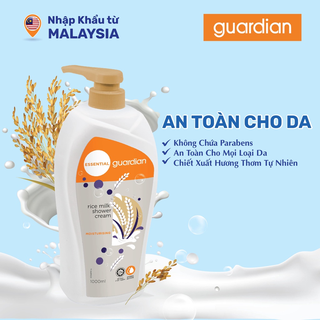 Sữa Tắm Dạng Kem Dưỡng Ẩm Guardian Essential Rice Milk Moisturising Shower Cream Sữa Gạo 1000ml