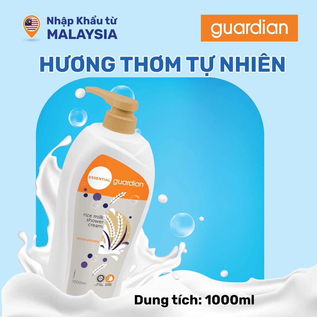 Sữa Tắm Dạng Kem Dưỡng Ẩm Guardian Essential Rice Milk Moisturising Shower Cream Sữa Gạo 1000ml