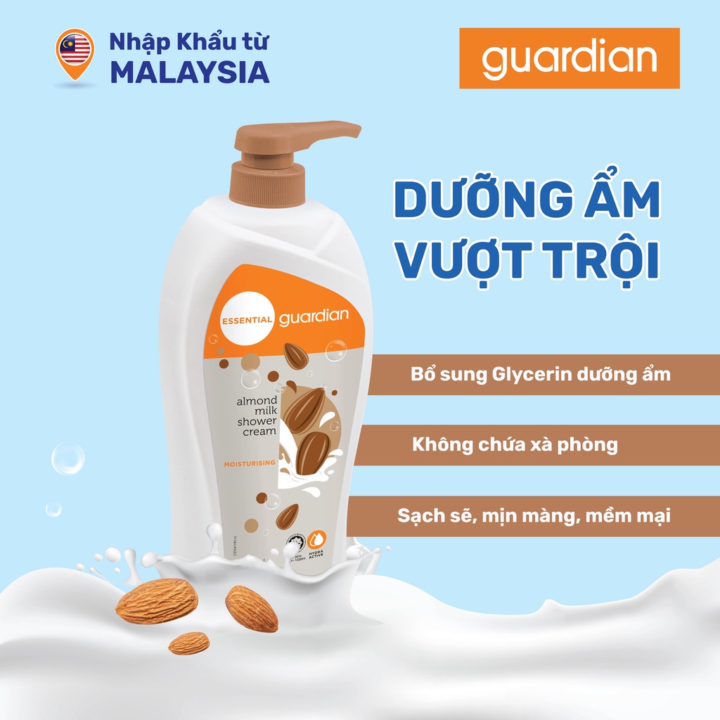 Sữa Tắm Dạng Kem Dưỡng Ẩm Guardian Essential Almond Milk Moisturising Shower Cream Sữa Hạnh Nhân 1000ml