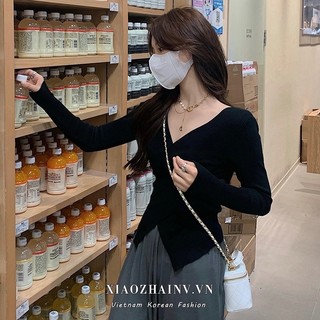 Áo len cổ V vạt chéo kiểu dáng đơn giản