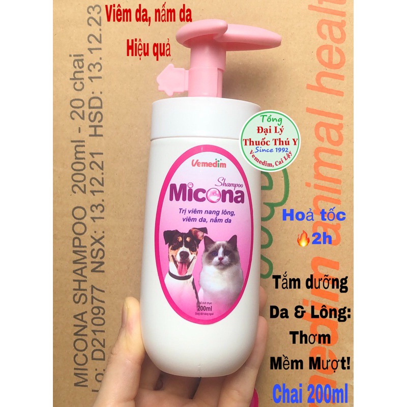 Micona Sữa tắm chó mèo ngừa nấm da, viêm da, viêm nang lông, siêu thơm 200ml