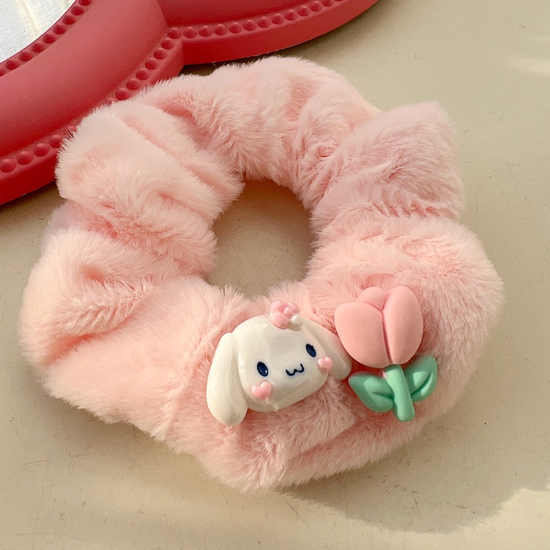 Cột tóc scrunchies lông đính charm SanrioMua Tất