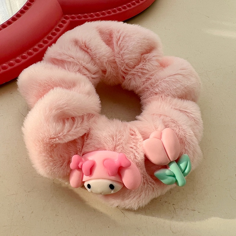 Cột tóc scrunchies lông đính charm SanrioMua Tất