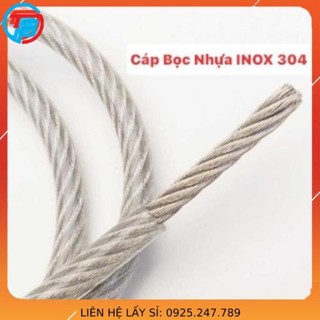 Cáp inox 304 bọc nhựa phi 5 - phi 6 - phi 8 cáp thép thái bình vina