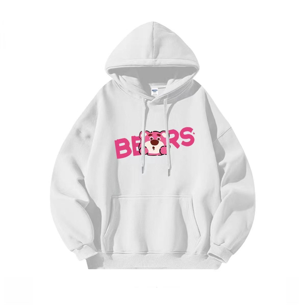 Áo Khoác Hoodie Dáng Rộng In Hình Gấu Và Dâu Tây Dễ Thương Thời Trang Xuân Thu Cho Học