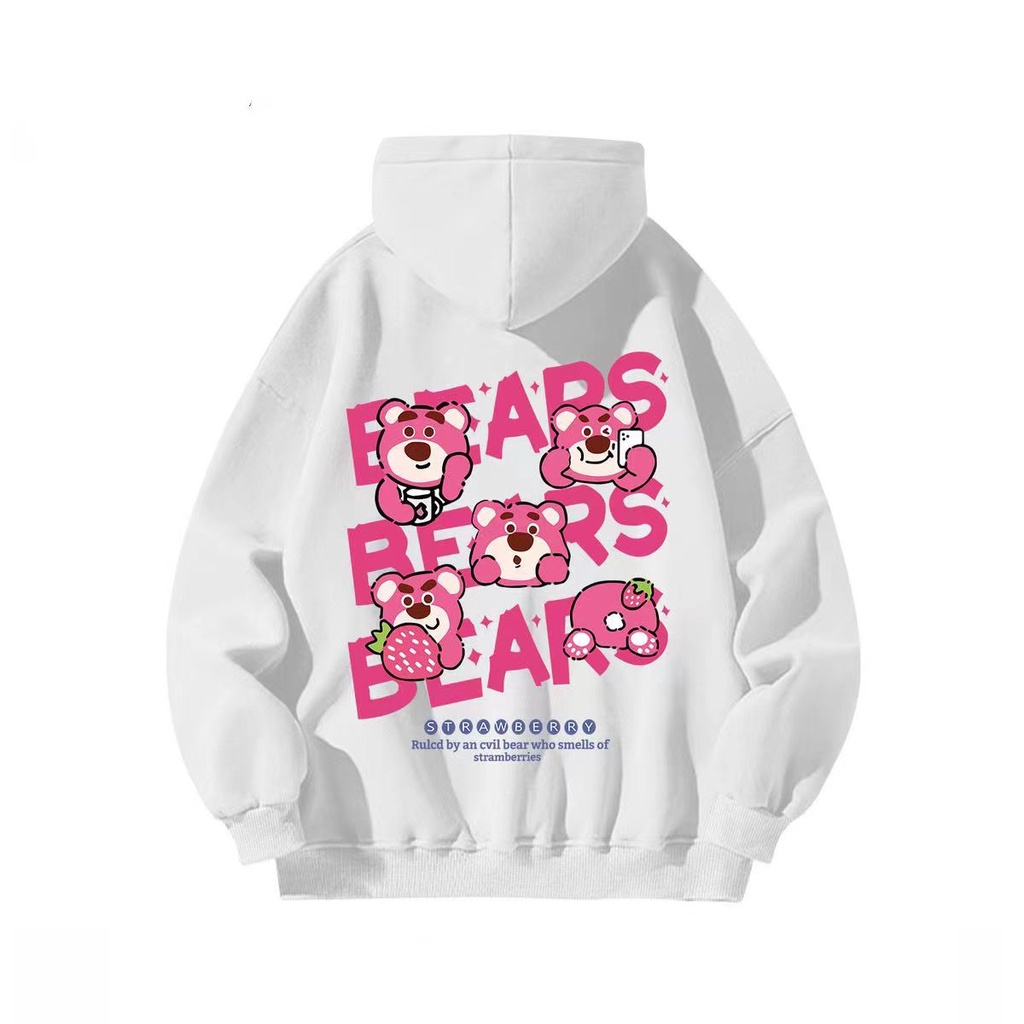 Áo Khoác Hoodie Dáng Rộng In Hình Gấu Và Dâu Tây Dễ Thương Thời Trang Xuân Thu Cho Học