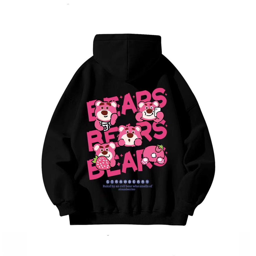 Áo Khoác Hoodie Dáng Rộng In Hình Gấu Và Dâu Tây Dễ Thương Thời Trang Xuân Thu Cho Học