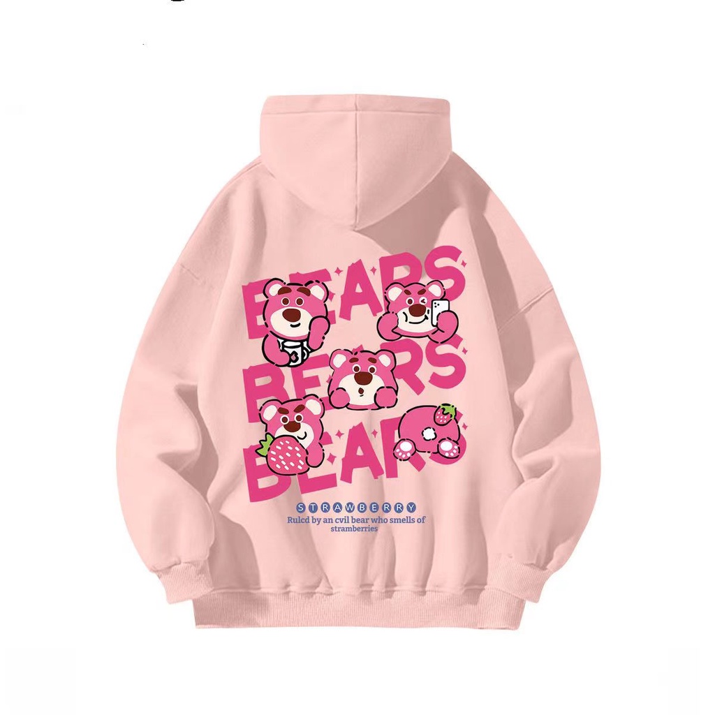 Áo Khoác Hoodie Dáng Rộng In Hình Gấu Và Dâu Tây Dễ Thương Thời Trang Xuân Thu Cho Học