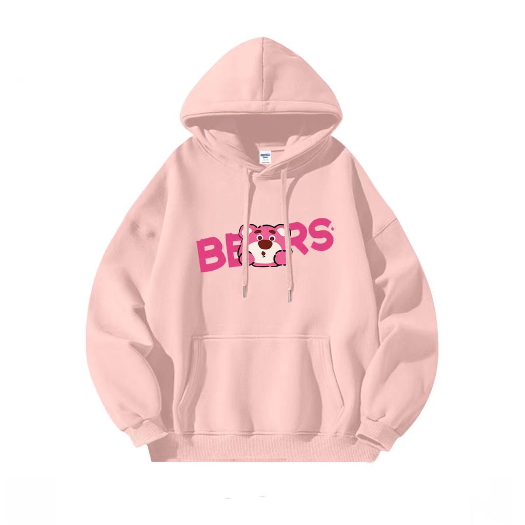 Áo Khoác Hoodie Dáng Rộng In Hình Gấu Và Dâu Tây Dễ Thương Thời Trang Xuân Thu Cho Học