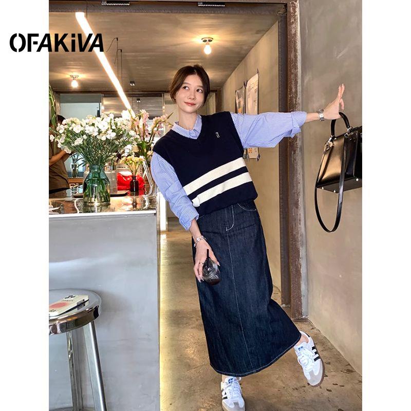 Áo sweater Dệt Kim Cổ Chữ v Màu Sắc Tương Phản Thời Trang Mùa Thu Cho Nữ