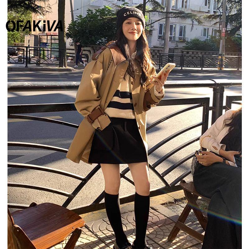 Áo sweater Dệt Kim Cổ Chữ v Màu Sắc Tương Phản Thời Trang Mùa Thu Cho Nữ