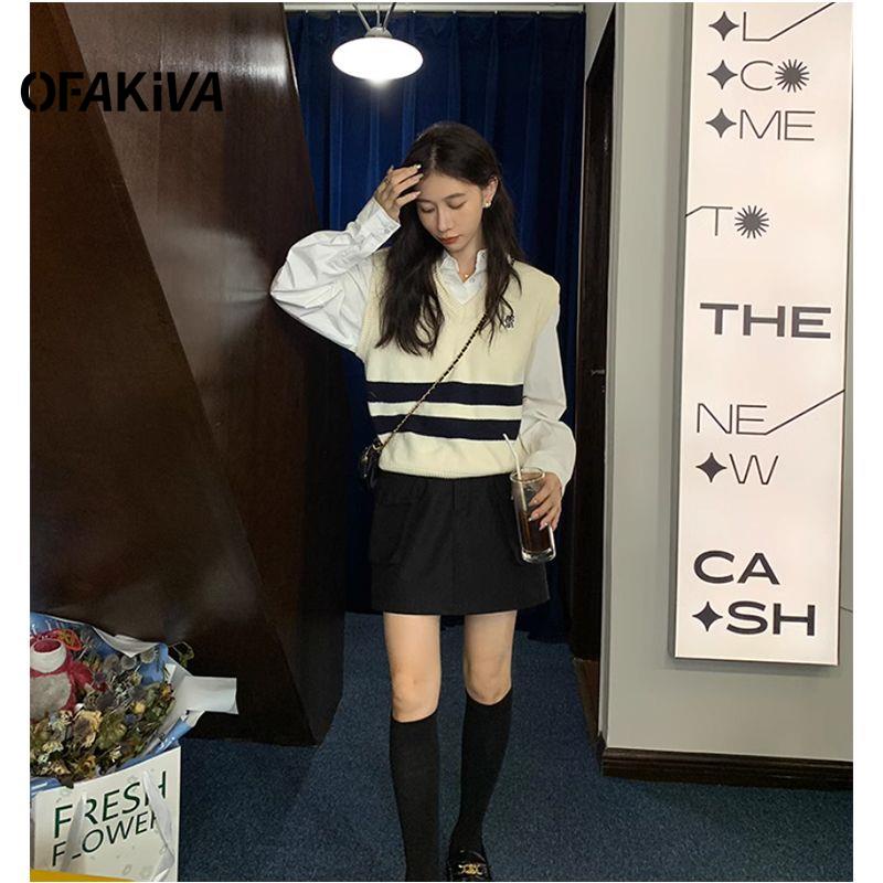 Áo sweater Dệt Kim Cổ Chữ v Màu Sắc Tương Phản Thời Trang Mùa Thu Cho Nữ