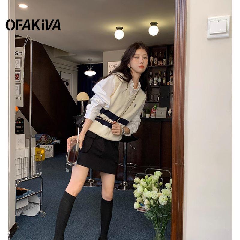 Áo sweater Dệt Kim Cổ Chữ v Màu Sắc Tương Phản Thời Trang Mùa Thu Cho Nữ