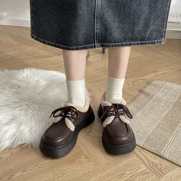 Giày Da Đế Dày Phong Cách lolita Dễ Phối Đồ